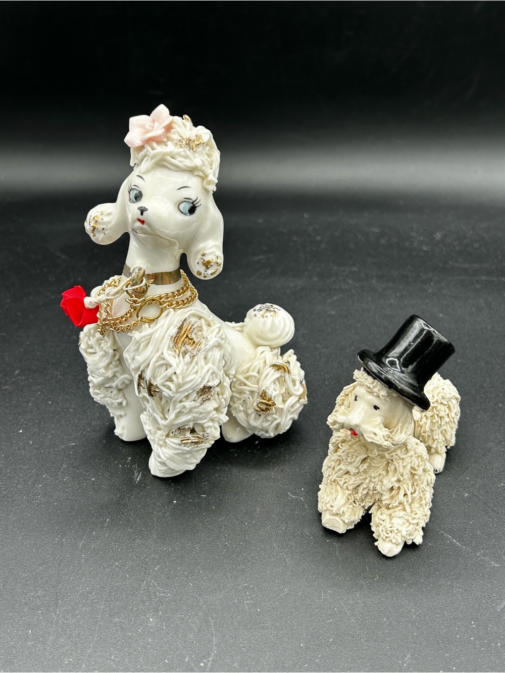Vintage Decorative White Ceramic Spaghetti Poodle Figurines
